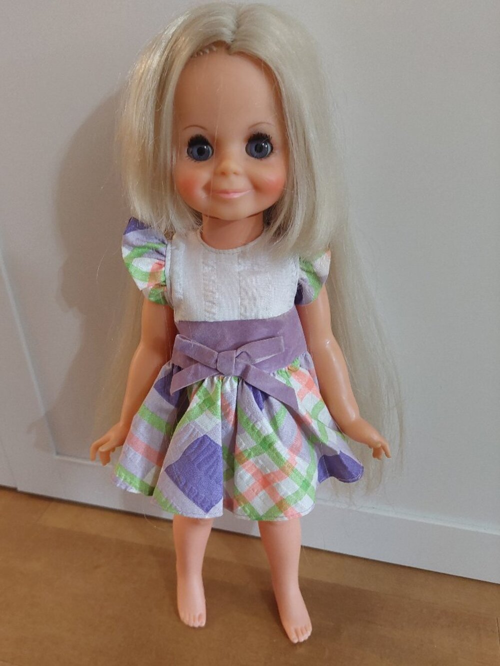 Vintage 1974 Ideal Velvet Swirly Daisy Doll Crissy Family Plaid Dress Bloomers